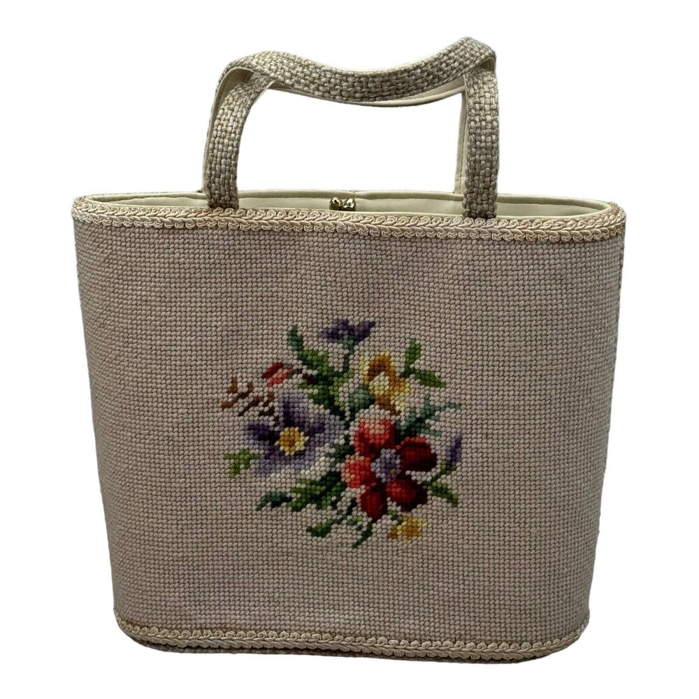 JR Florida Julius Resnick Vintage Needlepoint Embroidered Floral Purse Handbag